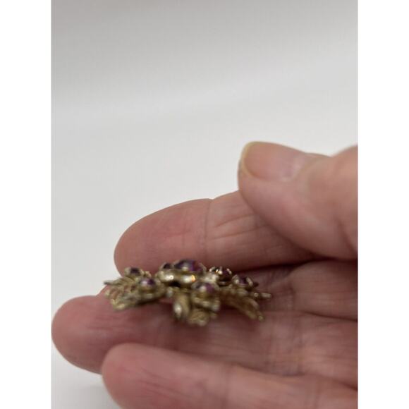 Vintage Rhinestone Brooch Purple Filigree J1-3001 - Picture 6 of 8